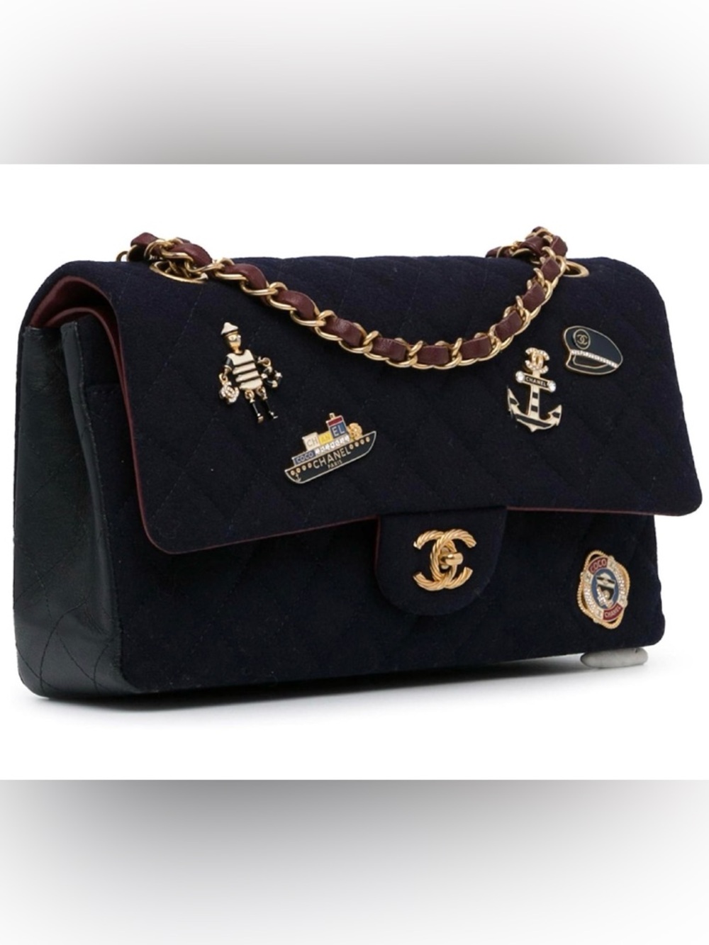 Chanel Navy Wool Classic Double Flap w/Charms limited Edition